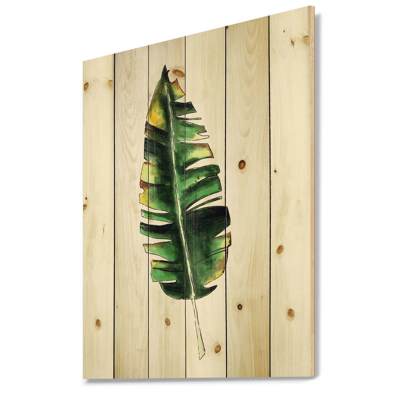 Designart - Single Banana Leaf - Bohemian & Eclectic Print on Natural Pine Wood